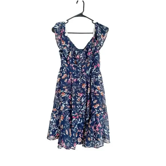 Lulus My Favorite Navy Blue Floral Print Off-the-Shoulder Dress - Large - Picture 5 of 5